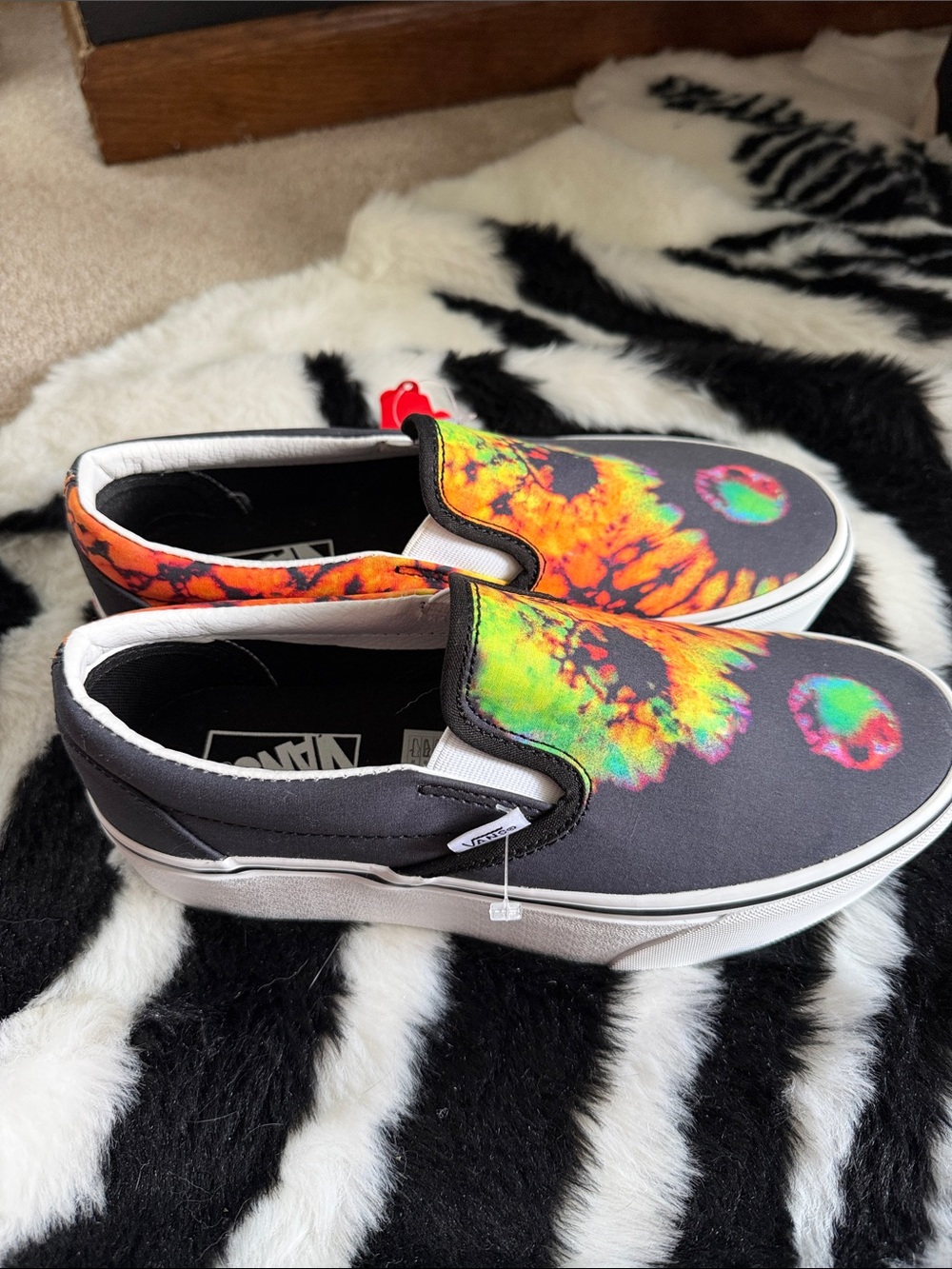 Vans Black Slip-On Sneakers with Neon Tie-Dye Sunburst